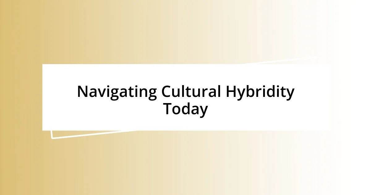 Navigating Cultural Hybridity Today